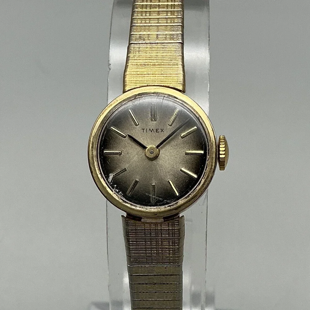 Vintage Timex Womens Watch 18mm Ombre Dial Gold Tone Scratched Manual Wind